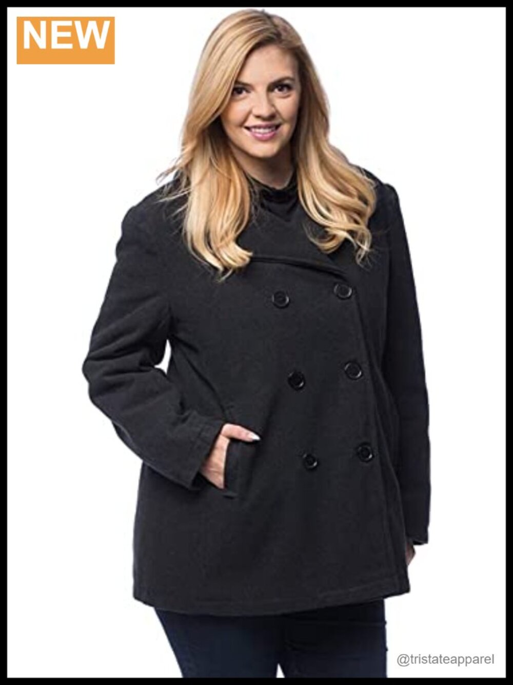 Women's Classic Pea Coat Double Breasted Long Sleeve